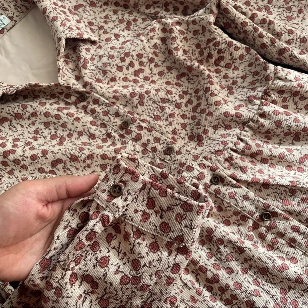 Paper Crane Corduroy Button Front Floral Dress Sz M Academia School Cottagecore
